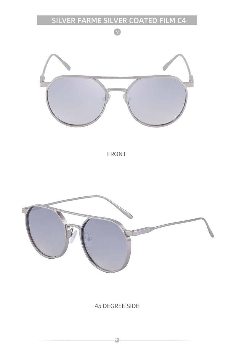 New Retro Oval Frame Glasses Metal Double Bridge Pilot Sunglasses Men's High-end Driving Sun Protection Sunglasses