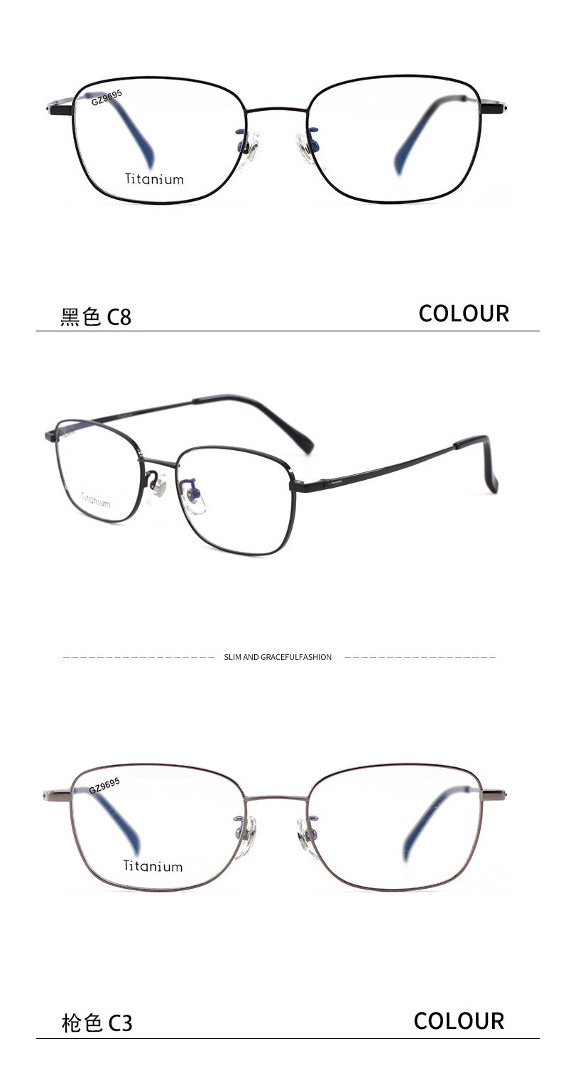 Business Half Titanium Glasses Frame Square Frame Men and Women Universal Glasses Frame Lightweight Metal Frame Light Luxury Sense