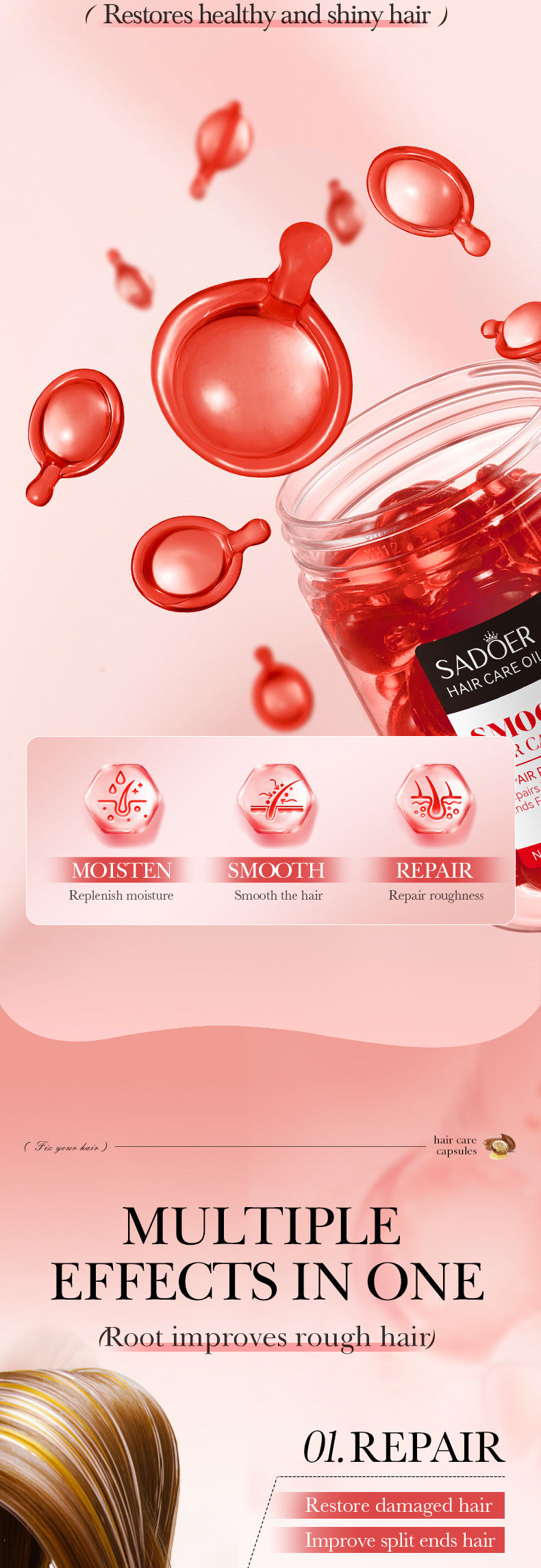 Full English Nut Oil Hair Care Capsules SADOER Improve Frizz Essential Oil Capsule Conditioner  Wholesale