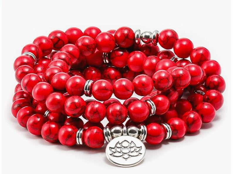 European and American Popular Natural Stone Beaded Bracelet Red Wood Grain Round Bead Stone Bracelet Wholesale