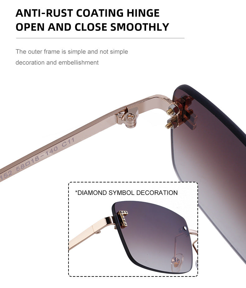 【Customization】European and American Frameless Cut Edge Sunglasses with Rhinestones Square Frame Sunglasses for Women sunglasses