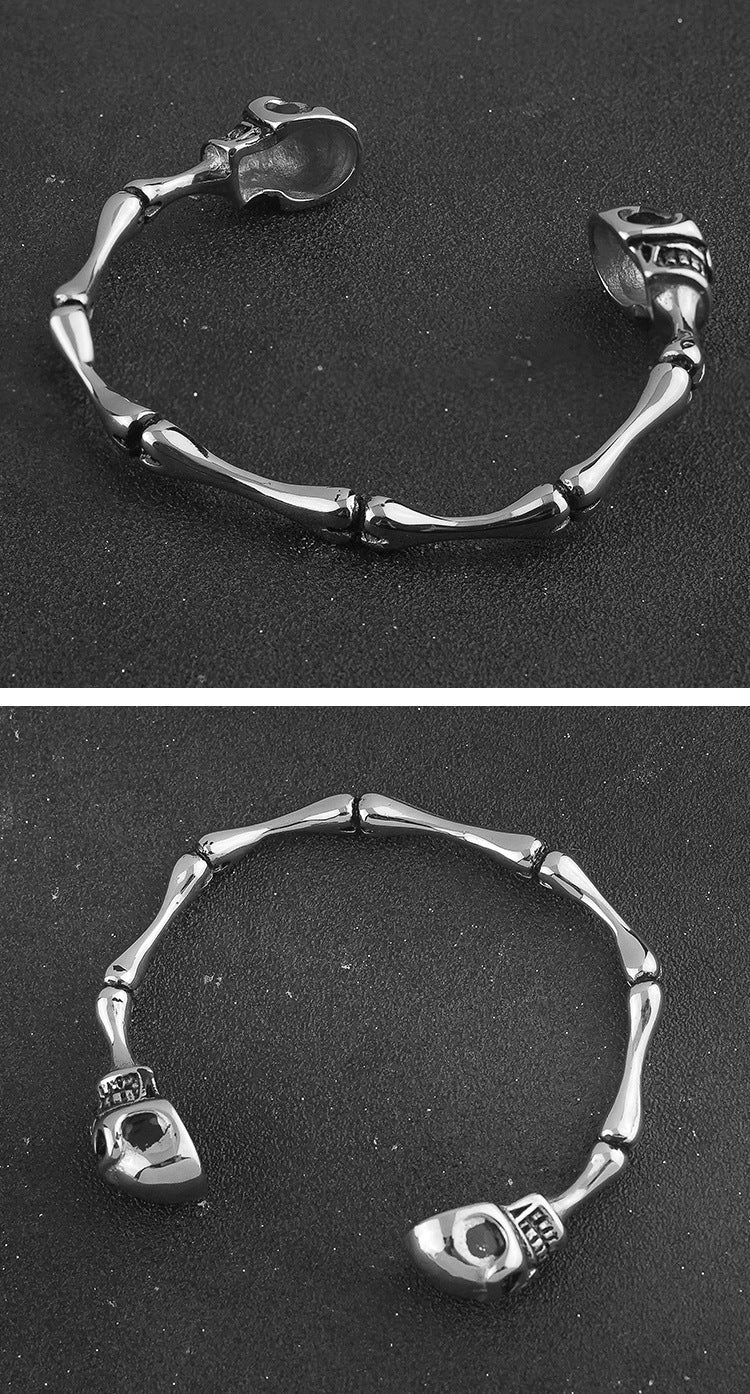 Exaggerated Retro Skull Titanium Steel Bracelet for Men Punk Hip Hop Stainless Steel Bone Jewelry Manufacturer