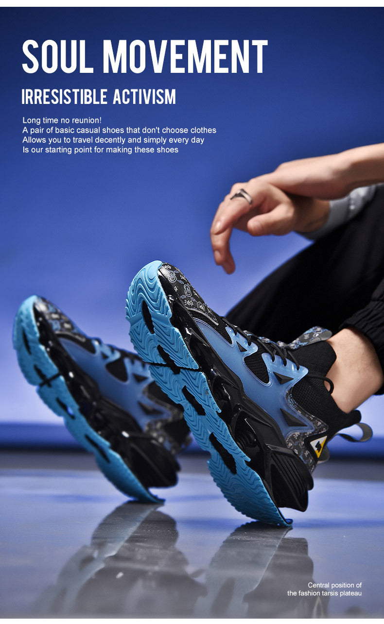 Fashion Blade Men's Shoes Mesh Breathable Sports Casual Running Shoes Men's Shock Absorption Anti-Slip Height Increasing Dad Trendy Shoes