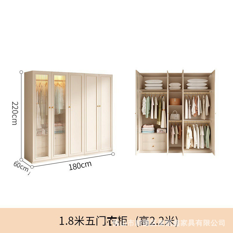 French Cream Style Wardrobe Small Apartment Home Cabinet Modern Simple Bedroom Full-Height Storage Cabinet Light Luxury Large Wardrobe