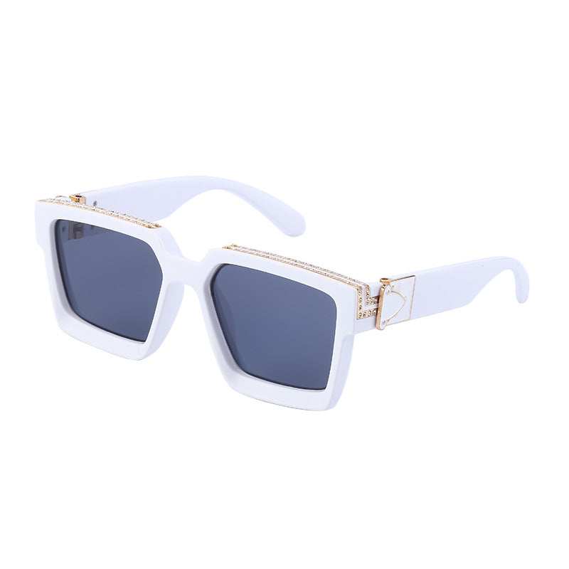 Diamond-Studded Large Square Frame Sunglasses for Women, European and American Style, 0k Influencer Same Style Sunglasses for Men, Trendy and High-End Feel shades
