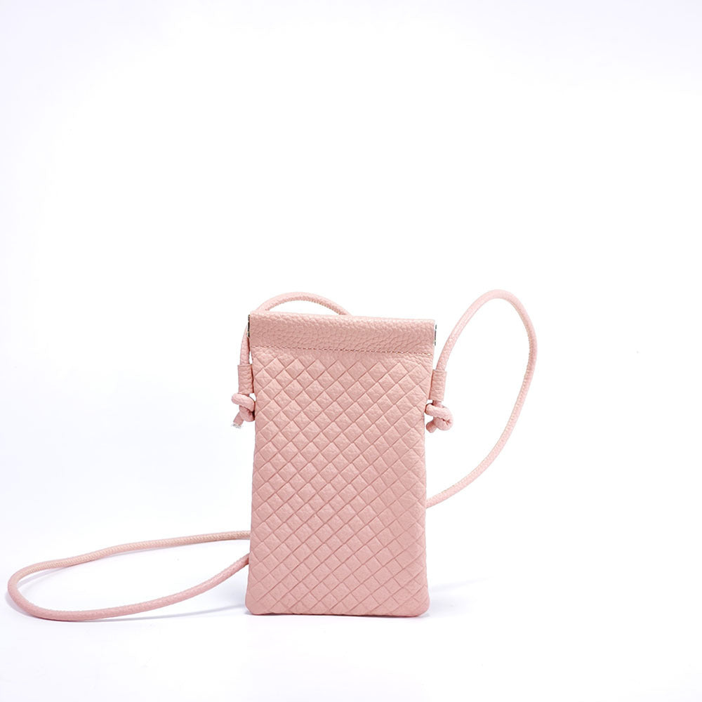 Genuine Leather Phone Bag for Women, Crossbody Small Bag, New Woven Pattern Vertical Style, Lightweight Mini Cowhide Walking Bag