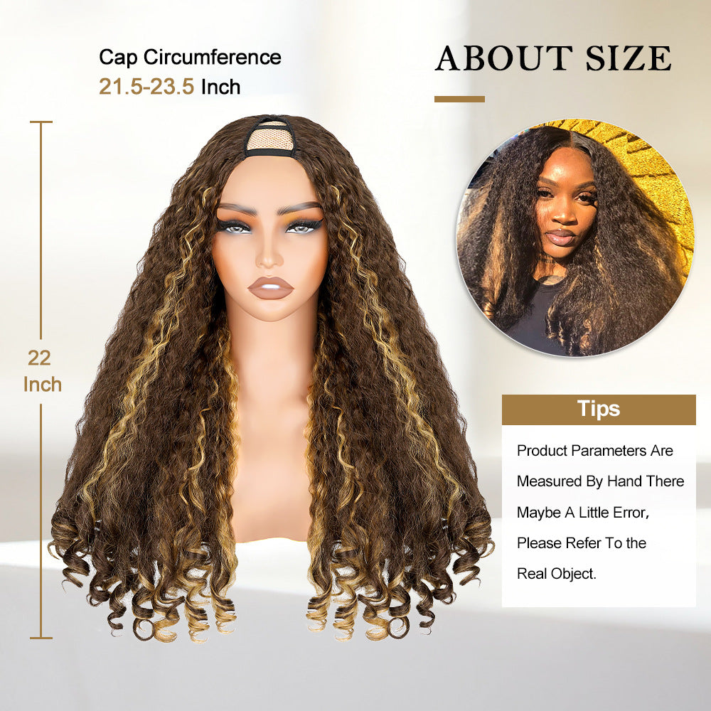Africa YAKI Curl Synthetic Hair V part Wig Top of Head Hollow Out