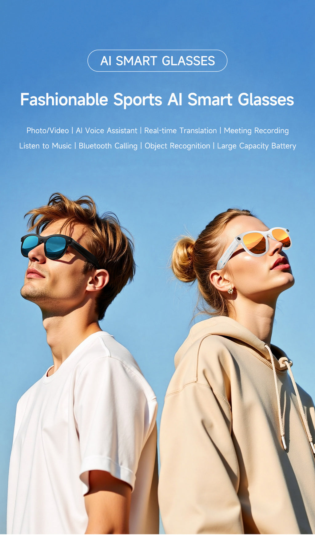 M88Smart Glasses200100 Megapixel Camera with Image Stabilization1080P Video Recording AI Simultaneous Translation Character Recognition