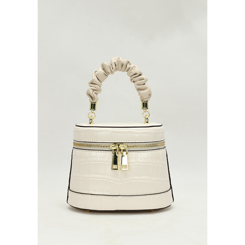 New Cowhide Crocodile Pattern Women's Bag Small Bucket Bag Retro Trendy Fashion Single Shoulder Bag Crossbody Handbag for Women