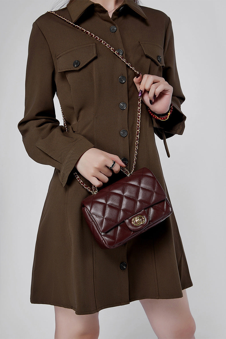 European and American Style Small Chanel-Style Quilted Chain Bag for Women, Simple Fashionable Women's Bag, Versatile Light Luxury Handbag, Shoulder Bag, Crossbody Bag, Genuine Leather