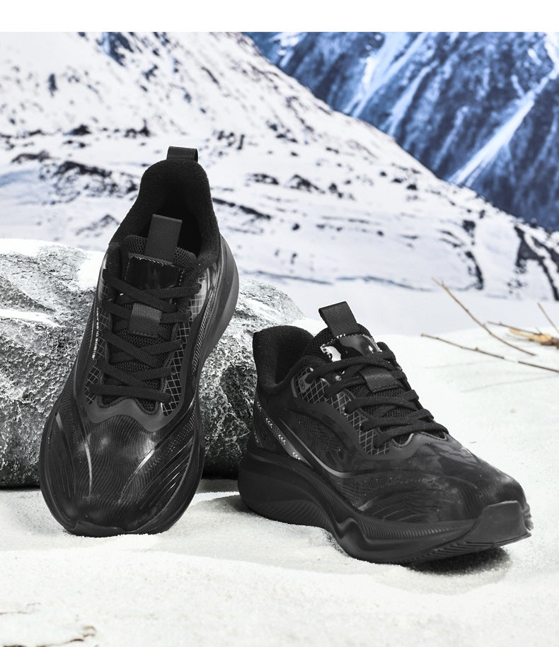 Autumn Winter New Large Size Fashion Leather Surface Fleece Lined Thickened Warm Casual Shoes Real Carbon Plate Sports Running Shoes