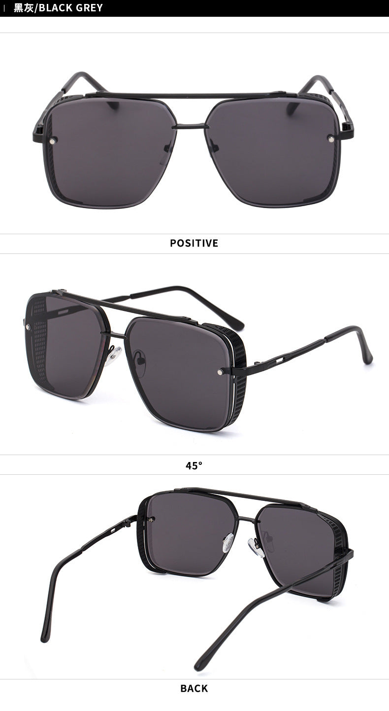 Steampunk Style Hollow Square Frame Double Bridge Sunglasses for Men Steampunk Sunglasses for Women European and American sunglasses