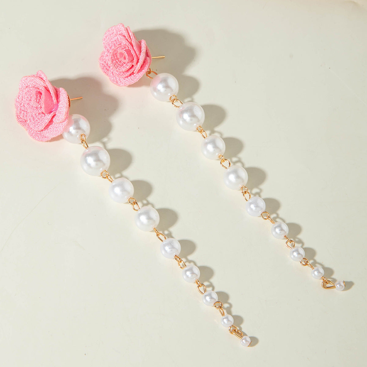 European and American Fresh Fabric Colorful Pearl Earrings Sweet Rice Bead Tassel Tulip Flower Earrings