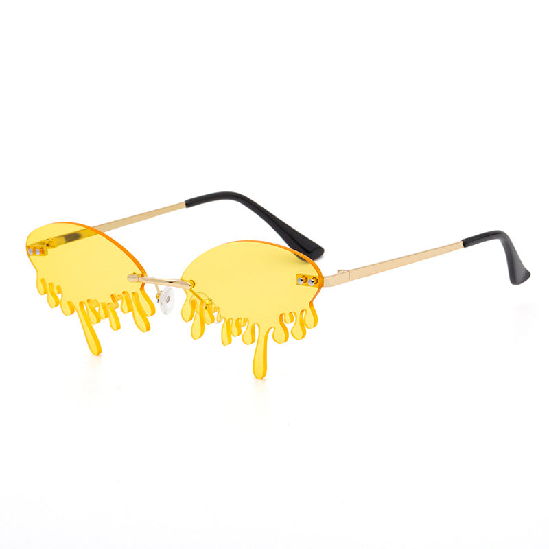 Christmas Costume Personality Tear Sunglasses for Women Metal Frameless Sunglasses Trendy European and American Party Funny Glasses