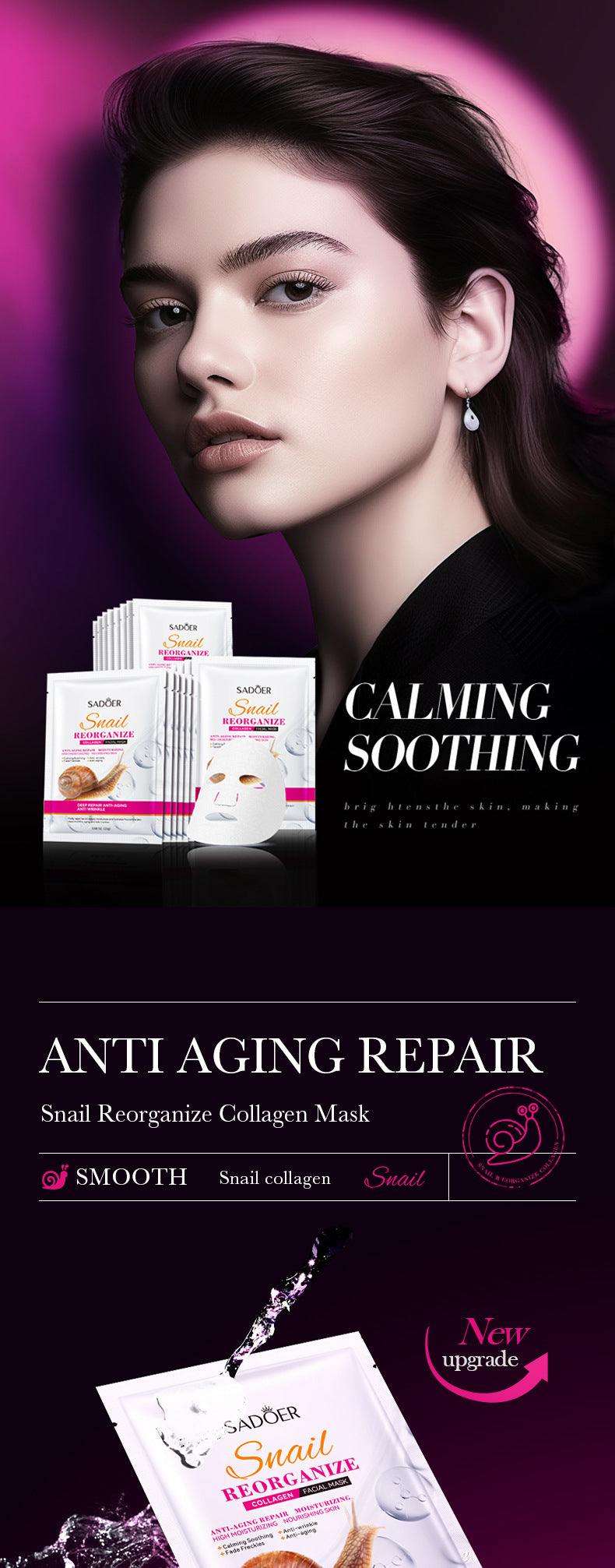 Full English Snail Face Mask25g SADOER Collagen Hydrating Moisturizing Tablets  Wholesale