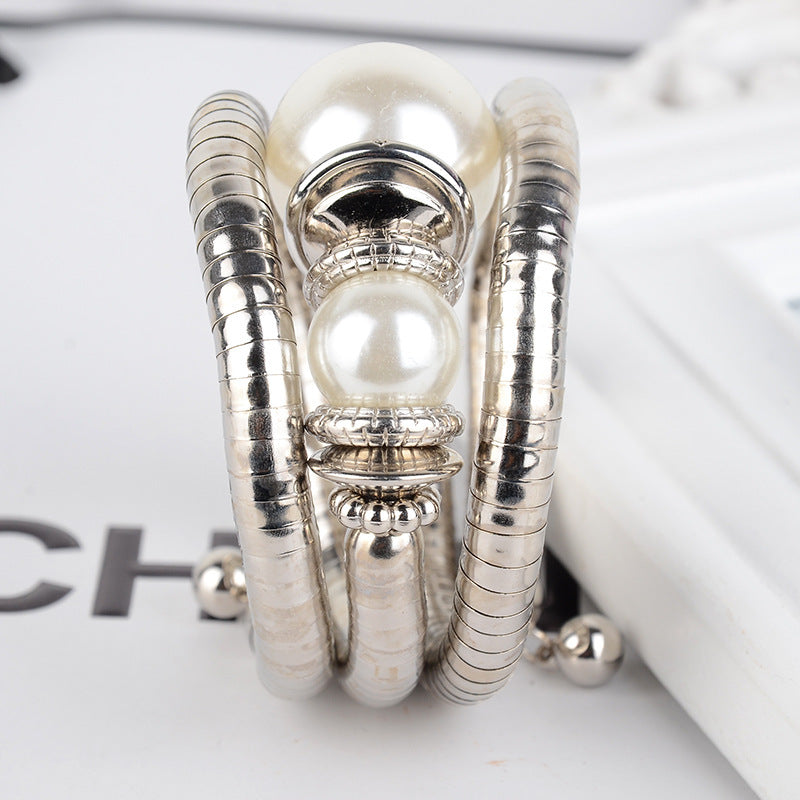 European and American Three-Circle Surround Pearl Bracelet Fashionable High-End Glossy Surface Gift for Women on Holidays Multi-Layer Bracelet