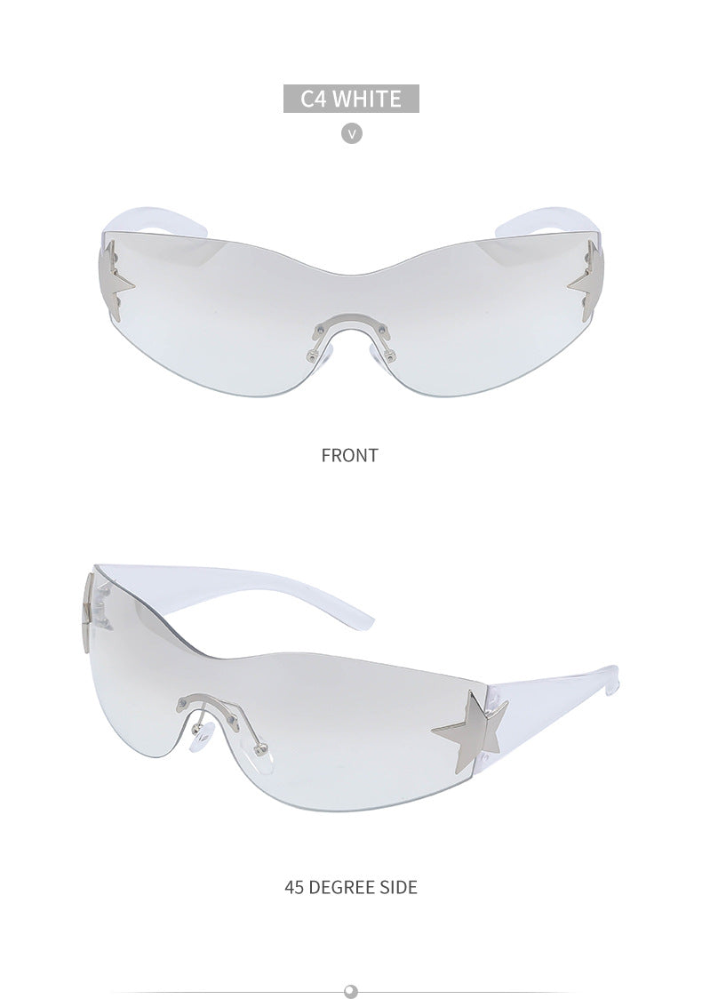 European and American retro rimless sunglasses for women y2k Personalized Five-Pointed Star One-Piece Sunglasses for Men Cycling Glasses Wholesale