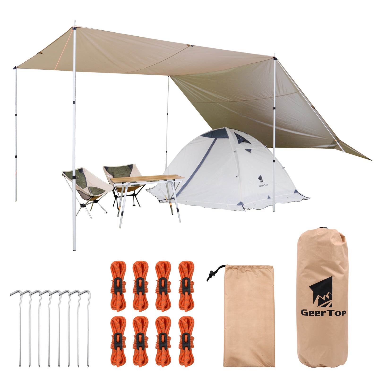 Outdoor Camping Canopy3-4Silver Coated Sunshade Awning Waterproof Camping Tarp Square Canopy5-6People