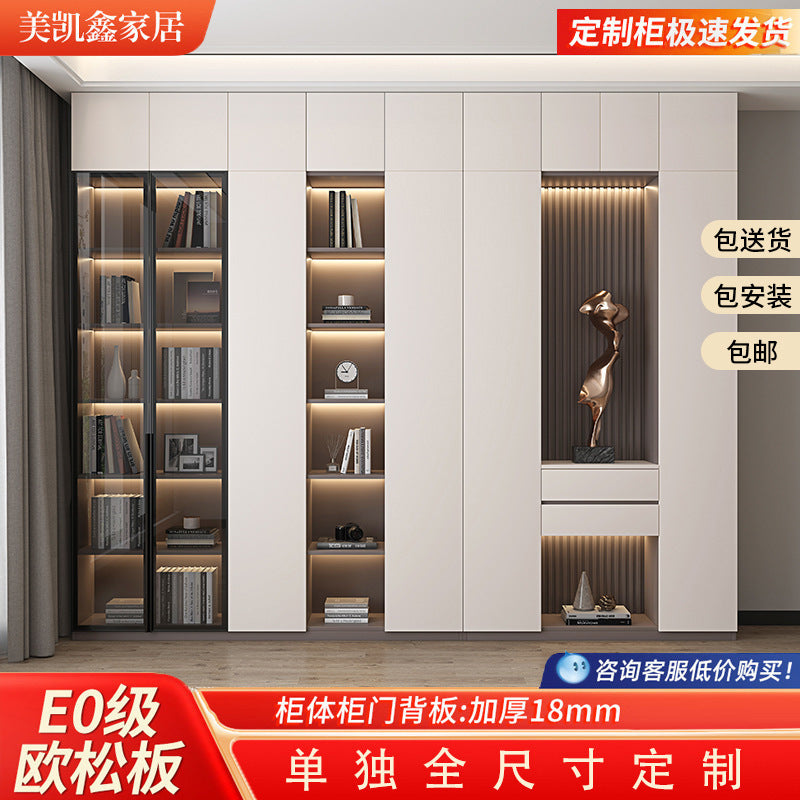 Heightened Solid Wood Bookcase with Glass Doors, Floor-standing Home-use Six-door Bookcase, High-end Storage Cabinet for Home Bedroom and Study Room