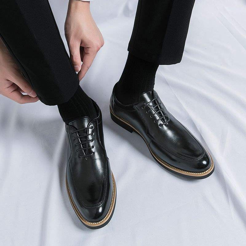 Men's Leather Shoes New Business Formal Casual British Style Breathable Brown Korean Trend Height Increasing Pointed Toe Groom Wedding