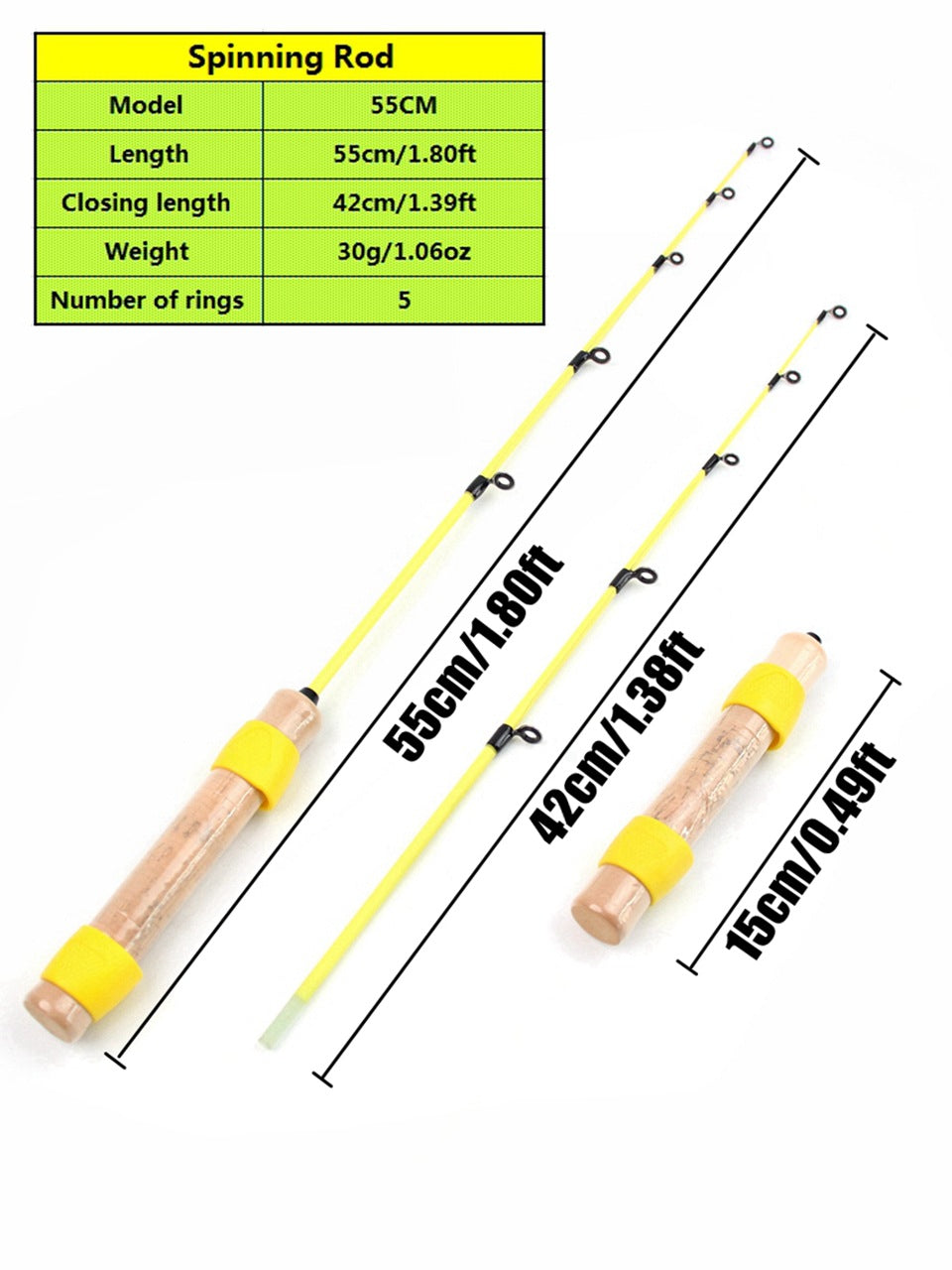 Winter Fishing Rod55cm2Portable Ice Fishing Rod with Flat Tip, Softer and More Sensitive for Ice Fishing and Raft Fishing