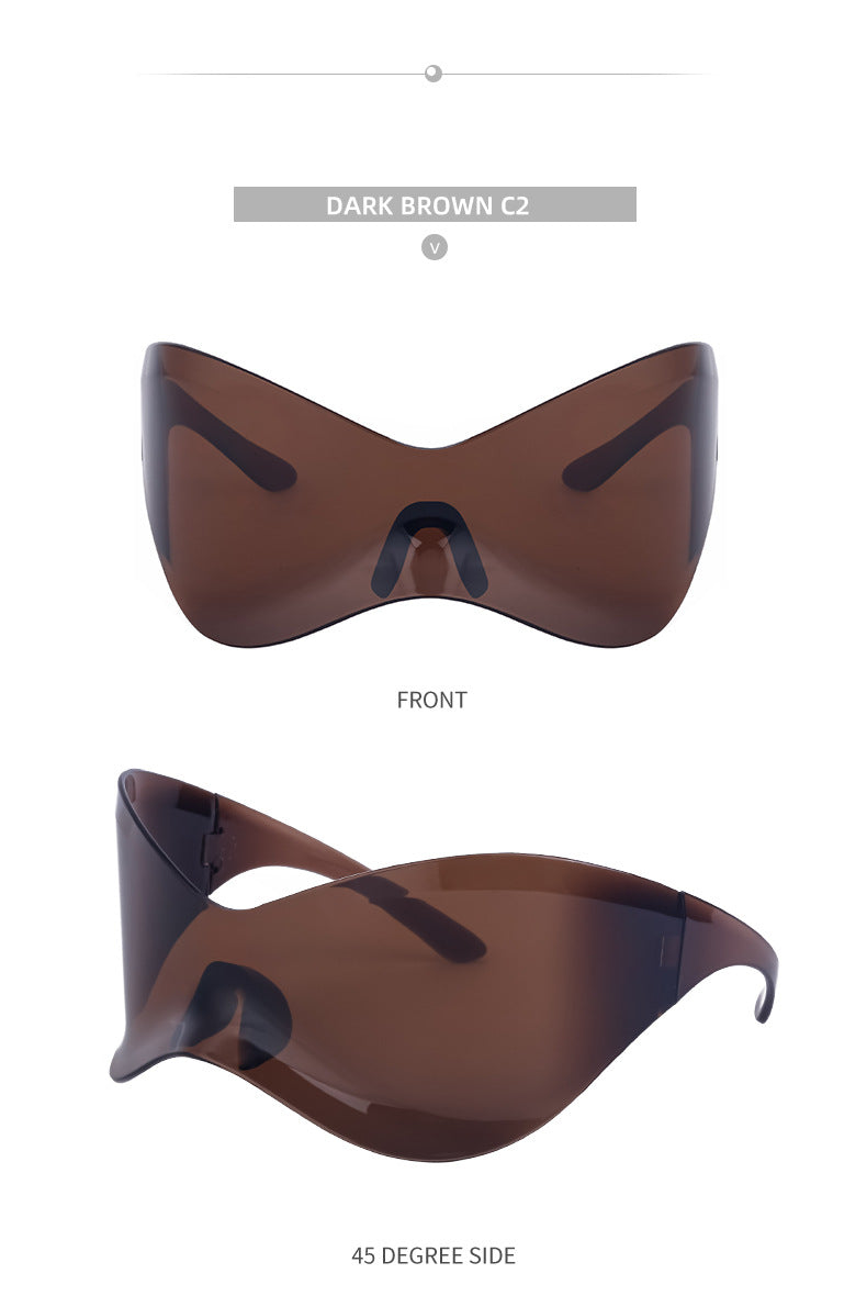 European and American Large Frame Sunglasses for Women, Trendy UV Protection Glasses with a High-End Feel Y2K Millennium Frameless Cycling Sunglasses for Men