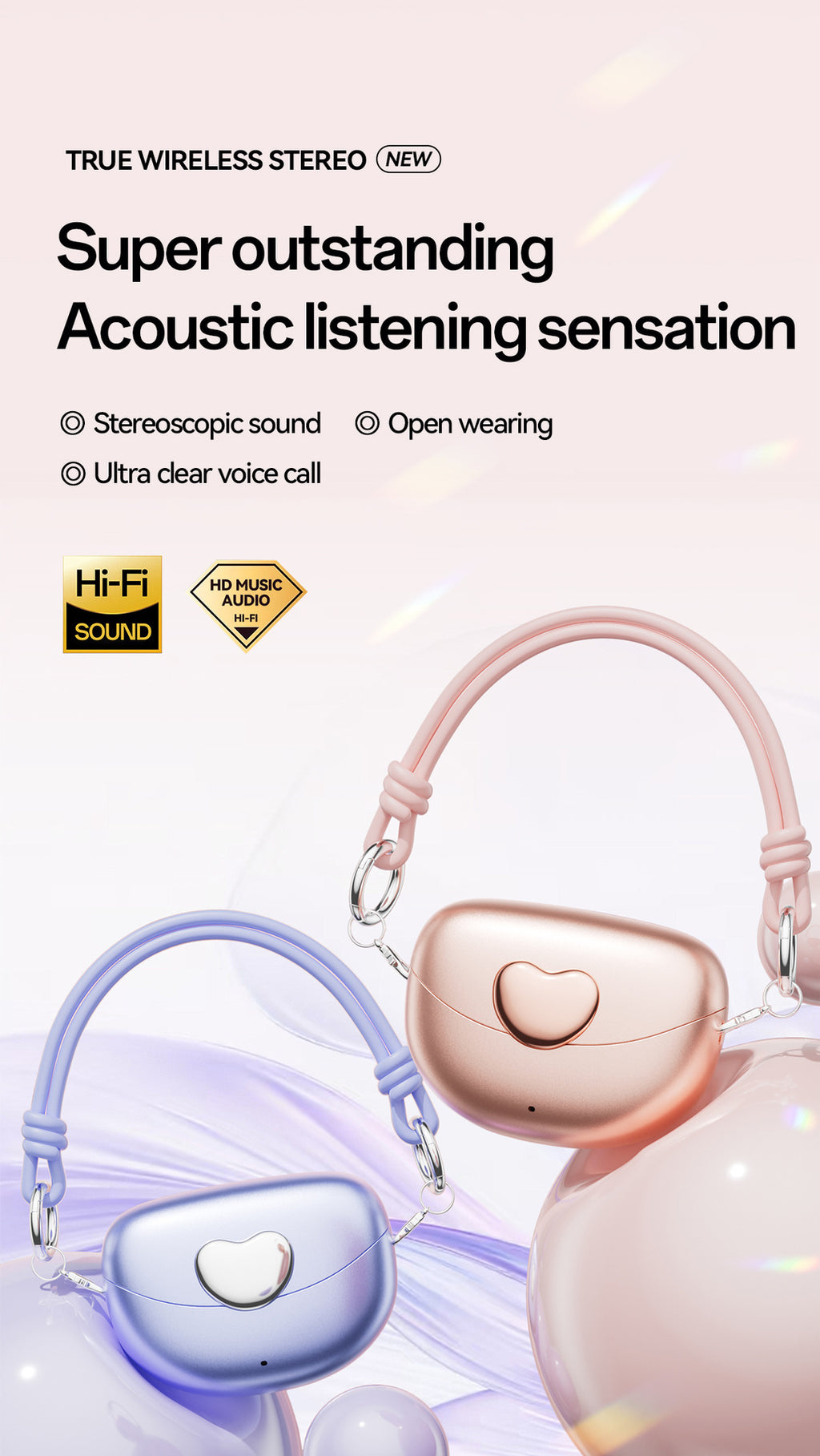 New E-commerce Model M106Simple Heart Long Battery Life High Appearance Mini Bag Style Wireless Bluetooth Earphones