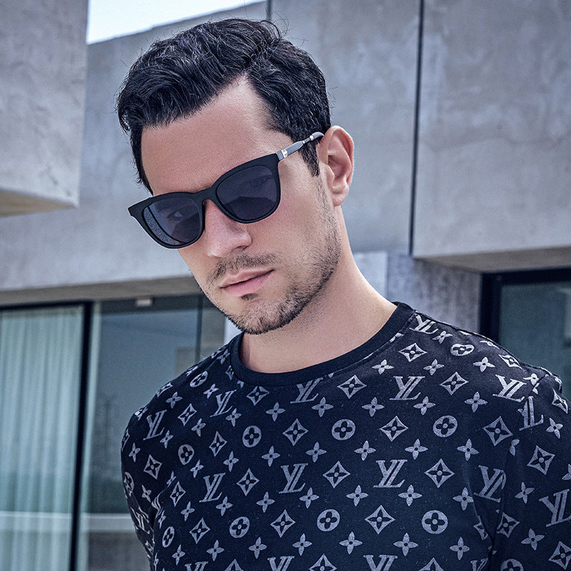 Aluminum-magnesium Spring Mirror Leg Cat Eye Sunglasses Men UV Protection ins Large Frame Sunglasses for Women with High-End Feel