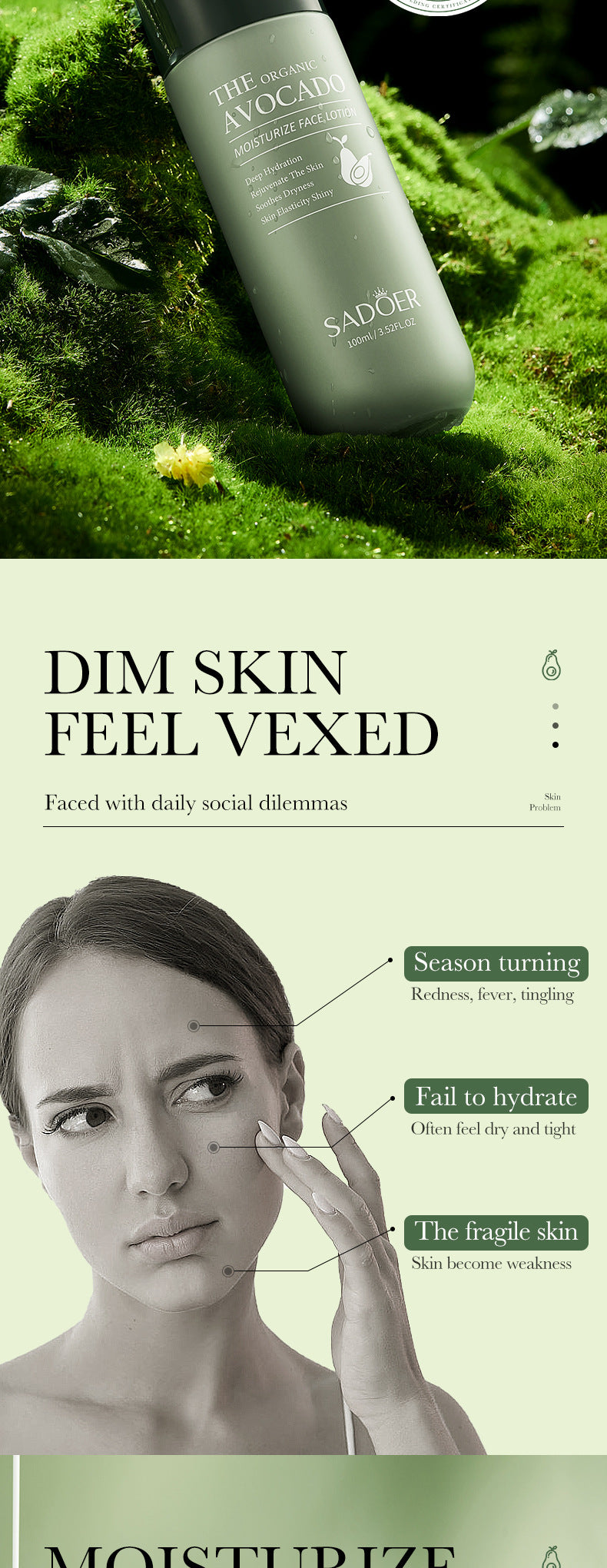 Full English Avocado Skincare Set SADOER Cleansing, moisturizing and moisturizing six-piece set  foreign trade wholesale