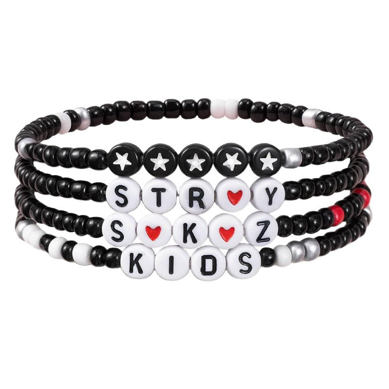 Acrylic Letter Bracelet Set Star Black White Gray Beaded Bracelet stray Letter Heart Beaded Bracelet