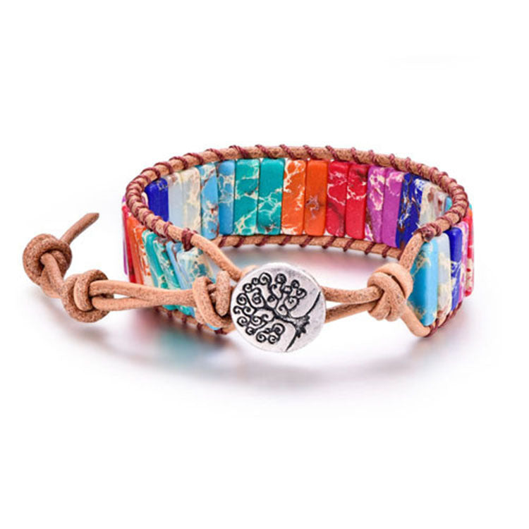 European and American Style Women's Bohemian Bracelet Vintage Emperor Stone Bracelet Handmade Woven Leather Cord Bracelet