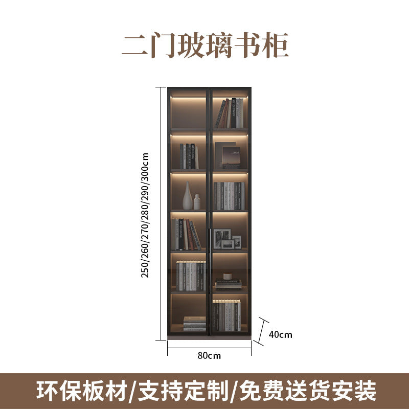 Heightened Solid Wood Bookcase with Glass Doors, Floor-standing Home-use Six-door Bookcase, High-end Storage Cabinet for Home Bedroom and Study Room