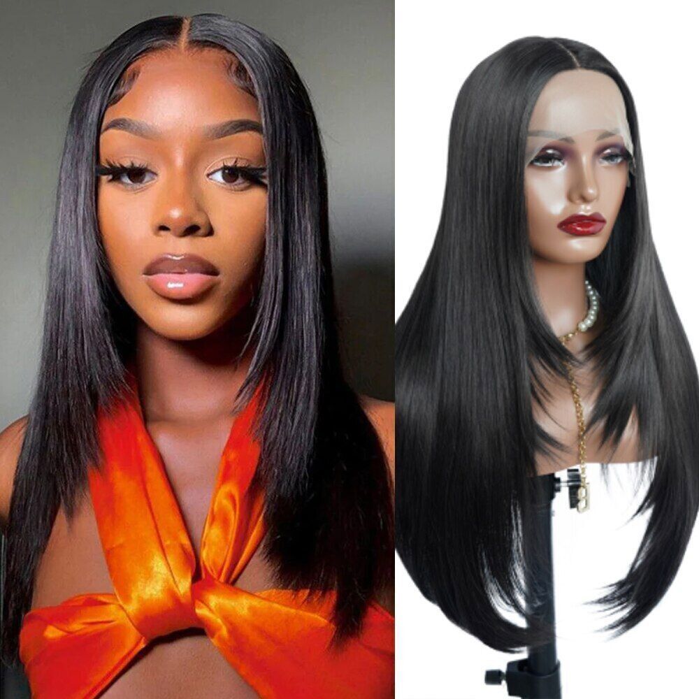 Women's Long Straight Lace Front Synthetic Wig lacewigs Side Bangs Long Straight Hair
