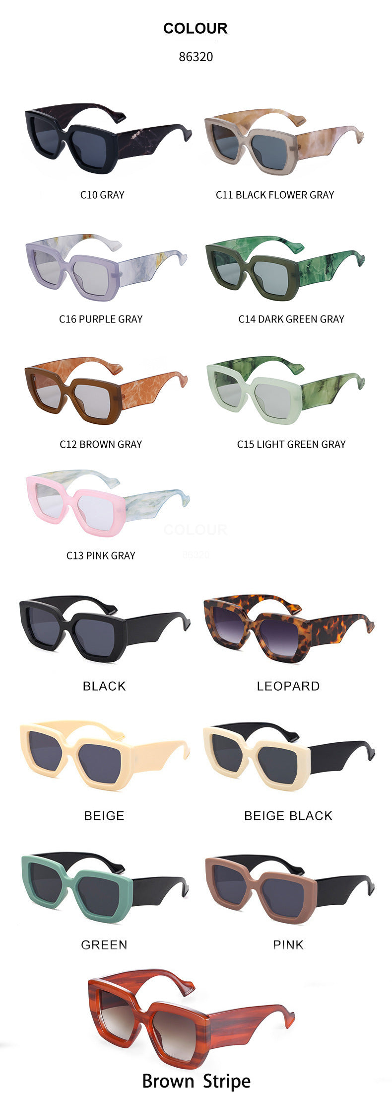 Trendy Square Frame Wide Temple Sunglasses for Women, Internet Celebrity Style Large Frame Sunglasses for Women sunglasses