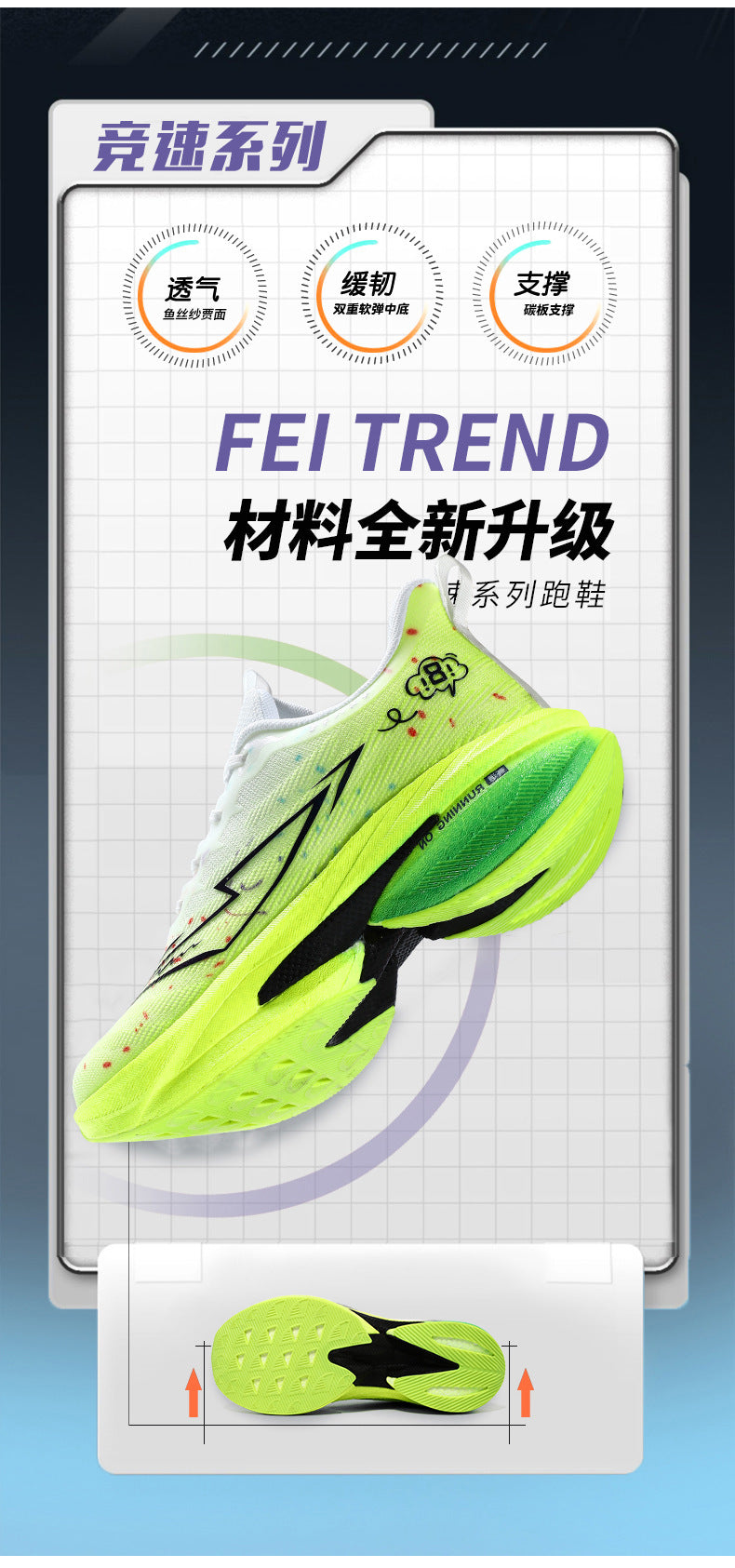 Spring and Summer Rebound Shock Absorption Carbon Plate Support Running Shoes Mesh Breathable Sports Shoes Lightweight Shock Absorption Anti-Slip Running Shoes