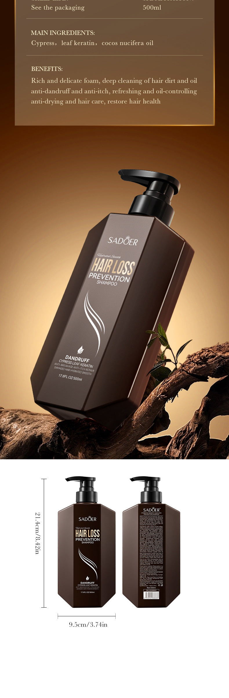 Full English Shampoo500ml SADOER Hydrating Smooth Anti-Hair Loss Anti-Dandruff Shampoo  Wholesale