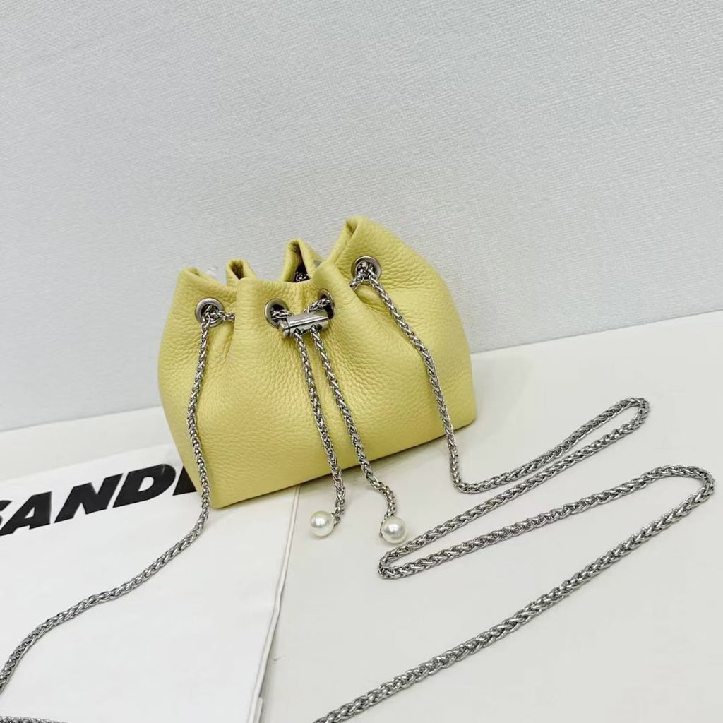 Niche Genuine Leather Bucket Bag for Women2024New Mini Small Bag Top Layer Cowhide Autumn Chain Shoulder Crossbody Bag