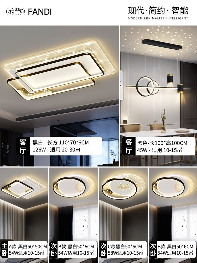 LED Light Luxury Living Room Main Light Starry Sky Restaurant Chandelier Modern Simple Nordic Bedroom Ceiling Light Full House Package