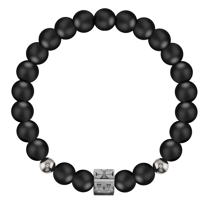 Men's Cross Bracelet Natural Stone8mm Beaded Bracelet Card Cross Spacer Black Matte Bracelet