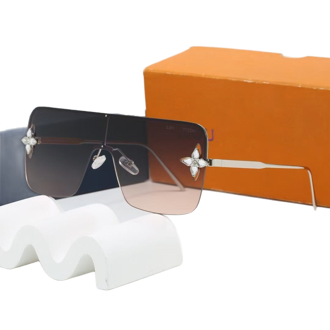 Lujia Fashion High-End Half-Frame Sunglasses with Rhinestone Decoration, High-Value for Parties, Shopping, Photos, and Daily Commuting OL