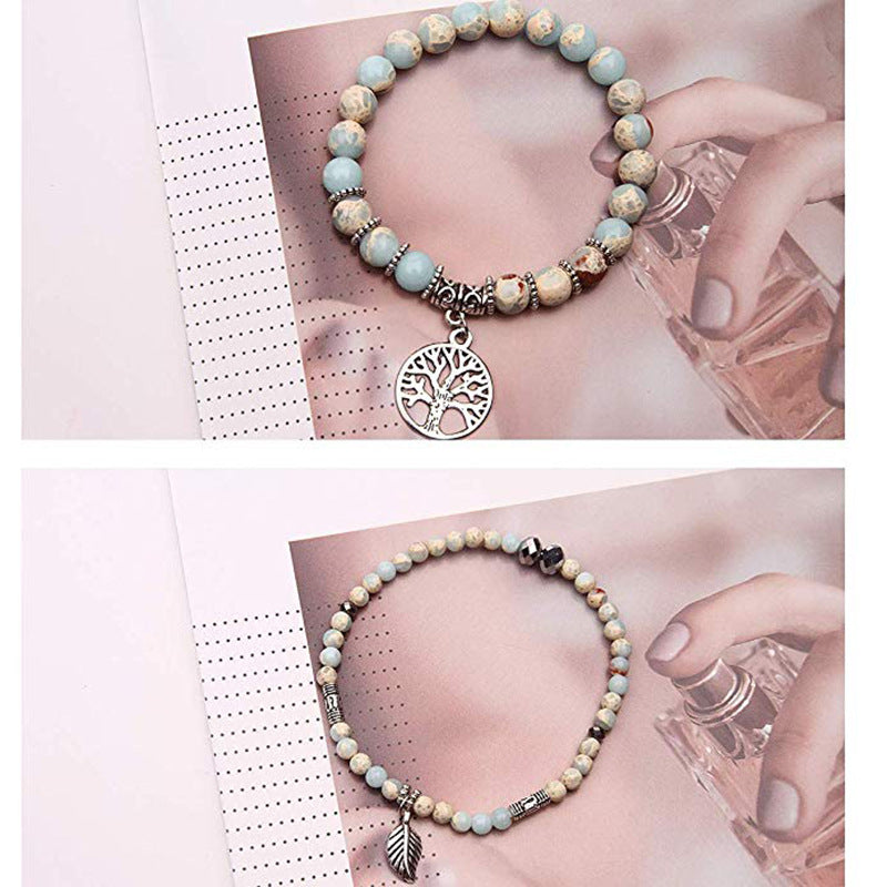 Three-layer Protection Shoushan Stone Bracelet Set Bohemian Leaf Tree of Life Pendant Indian Agate Women's Bracelet