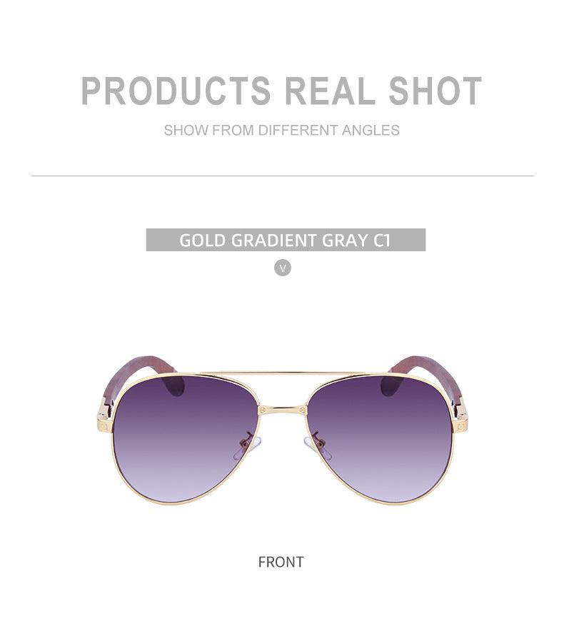 European and American Retro Wooden Leg Aviator Sunglasses for Men Wooden Driving Frog Sunglasses Wholesale