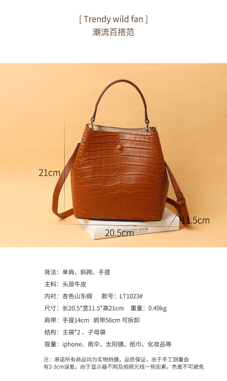 Spring and Autumn New Bucket Bag for Women, European and American Fashion Trend, Retro Personality Handbag, Single Shoulder Crossbody Bag for Ladies