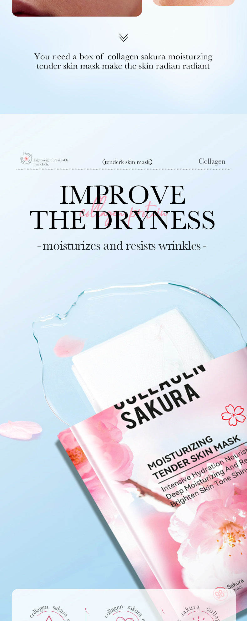 Sakura Mask Box SADOER Collagen Moisturizing Rejuvenating Hydrating Mask Cross-Border Wholesale