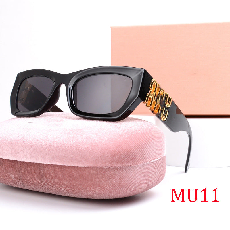 MU11Fashion Square Frame Letter Leg Sunglasses UV Protection Unisex Trendy Cat Eye Retro