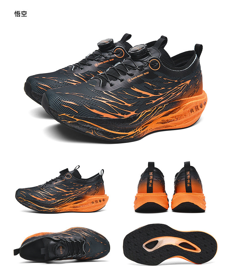 2025New Rotating Buckle Couple Fluorescent Trendy Fashion Running Shoes Real Explosive Carbon Plate Rebound Shock Absorption Sports Shoes