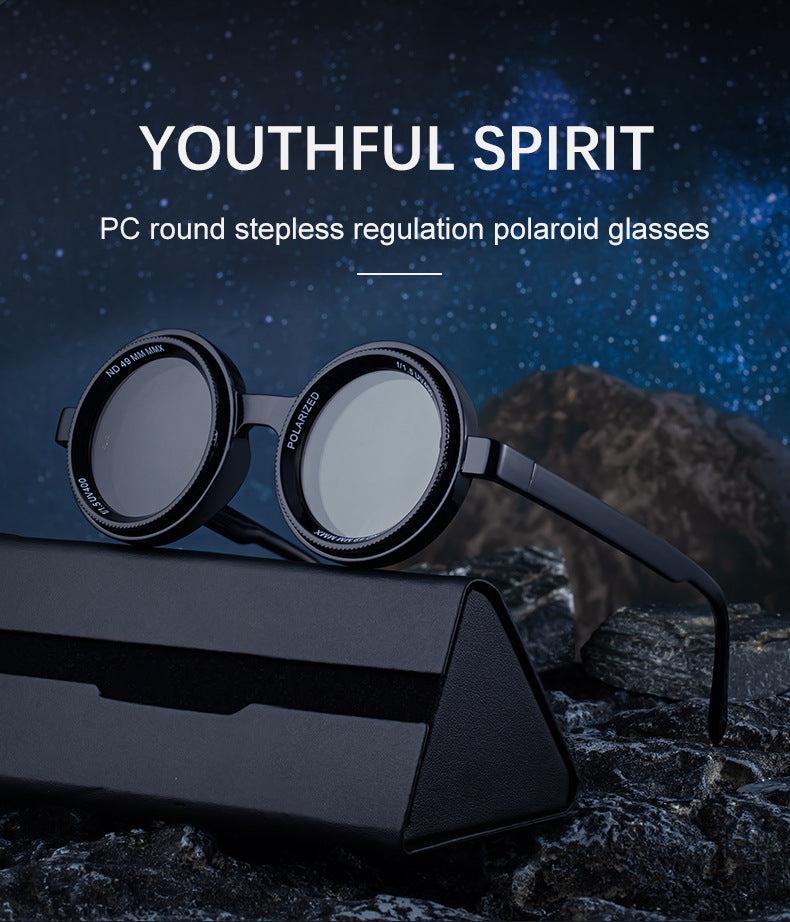 Nighttime Driving Glasses Round Frame ND Adjustable Zoom Men's Sunglasses2025New Polarized Sunglasses