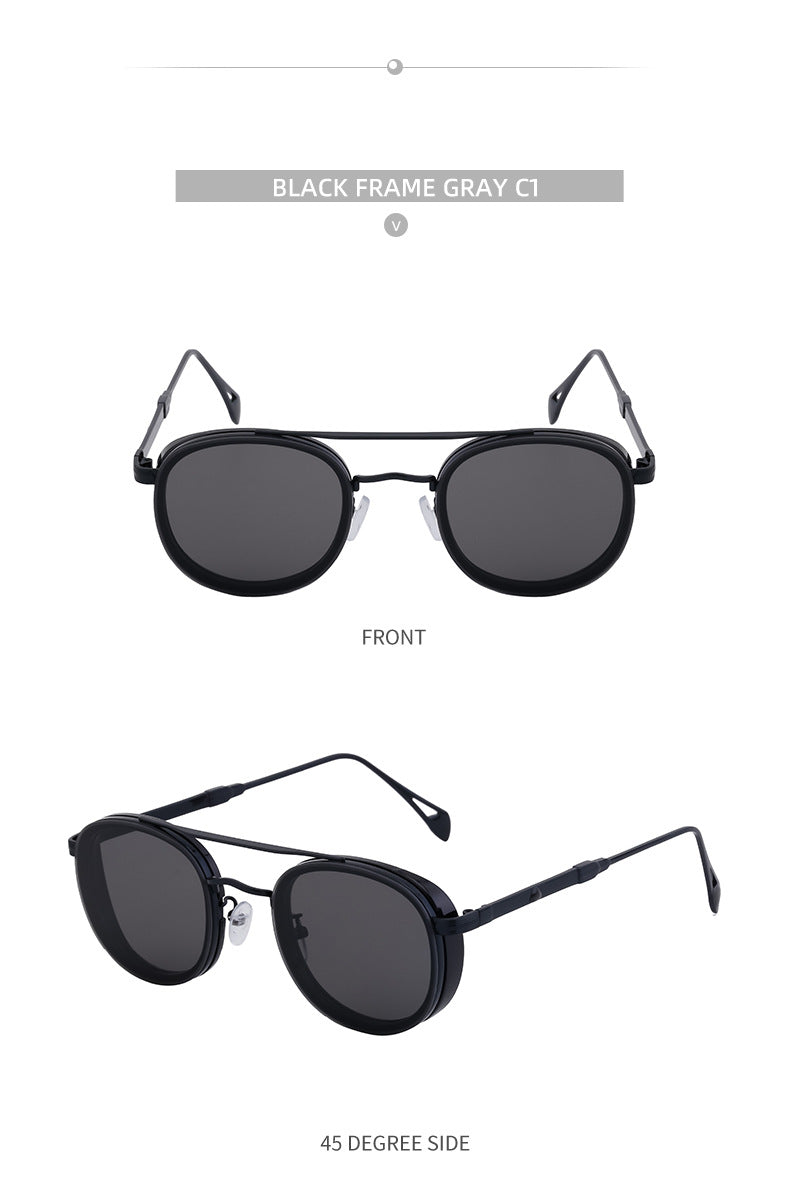 European and American Retro Oval Frame Sunglasses for Men, Side Wrap Small Frame Sunglasses for Women, Trendy Glasses Wholesale shades