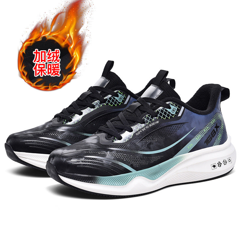 Autumn Winter New Large Size Fashion Leather Surface Fleece Lined Thickened Warm Casual Shoes Real Carbon Plate Sports Running Shoes