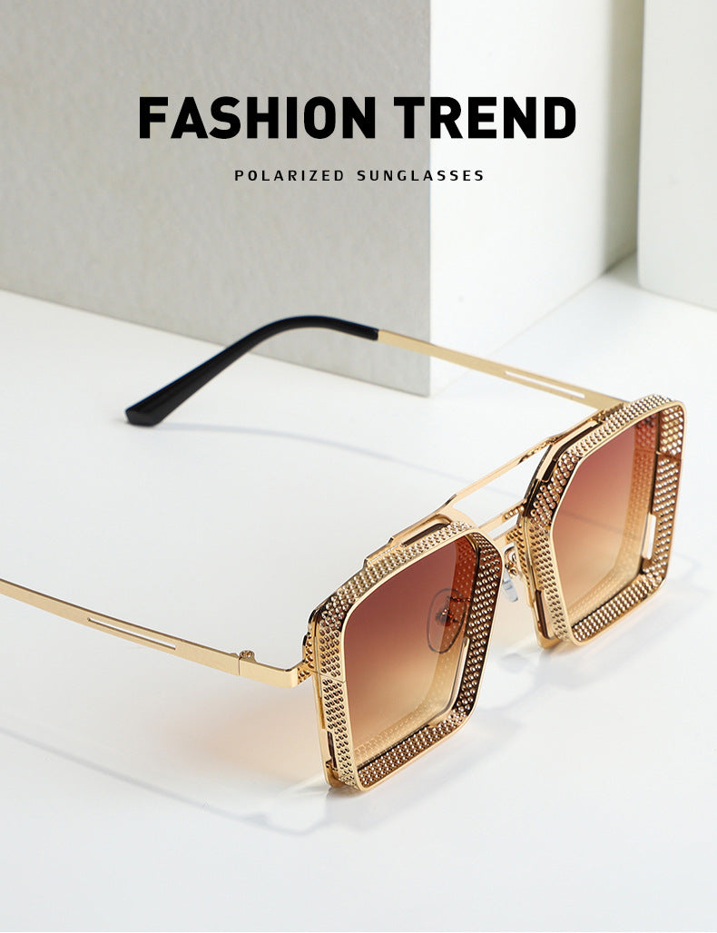 Vintage Steampunk Sunglasses for Men Metal Hollow Square Frame Sunglasses Men's Trendy Glasses sunglasses